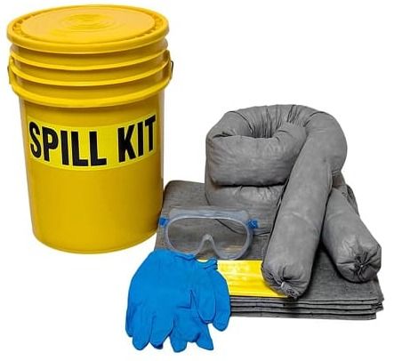 Spill kit bucket with absorbent socks and gloves