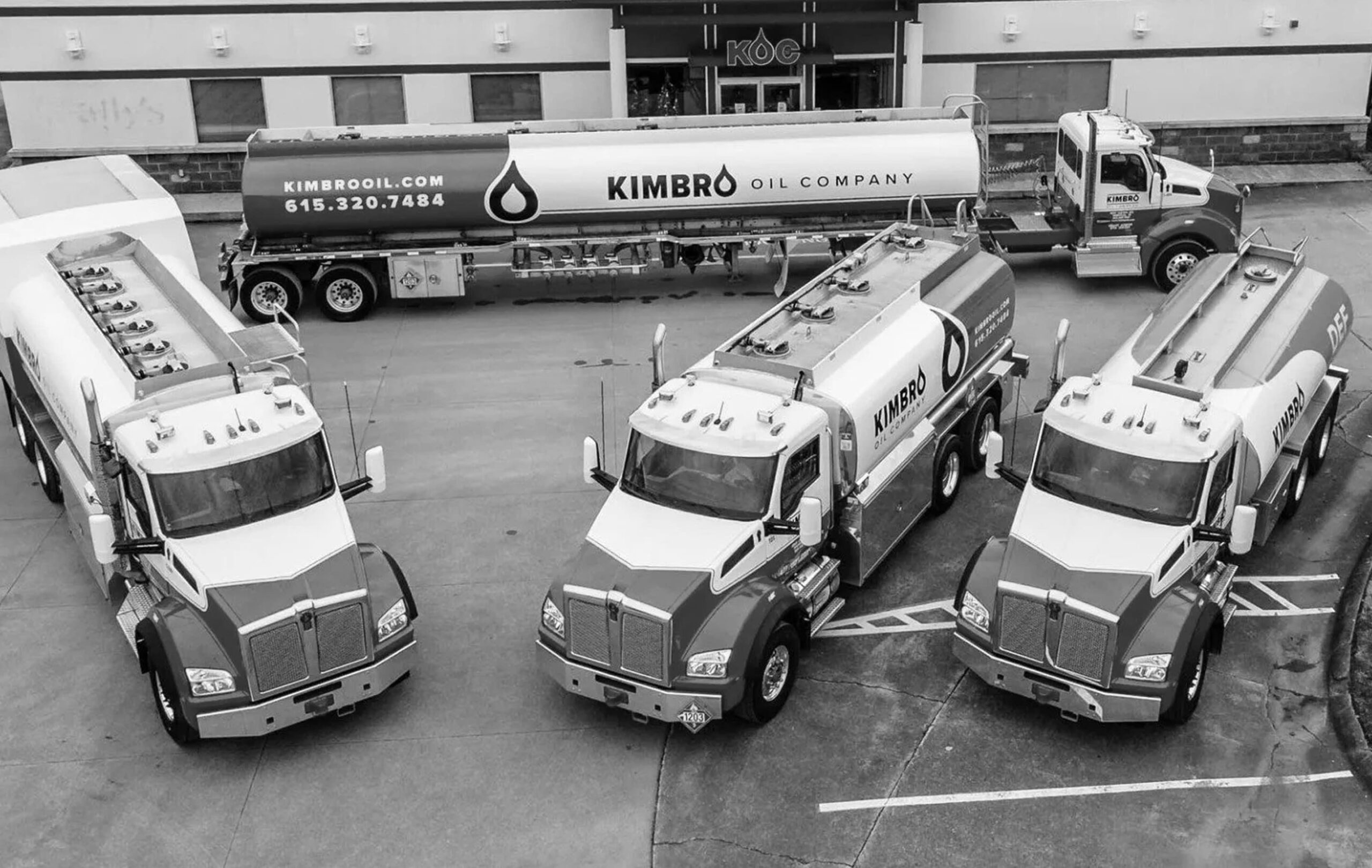 Kimbro Oil Company tanker trucks parked outside the Kimbro facility