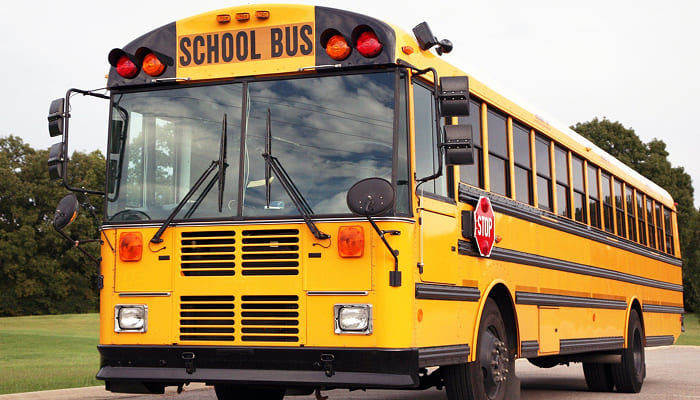 Yellow school bus from a government fleet