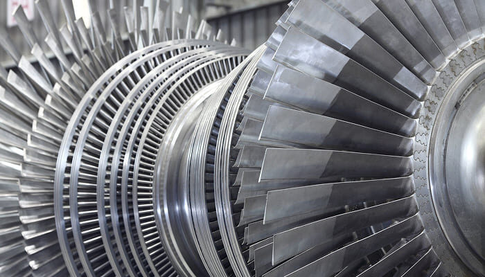 Close-up of turbine blades used in power generation