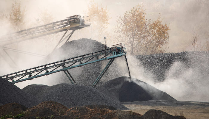 Conveyor stacking crushed stone at a quarry