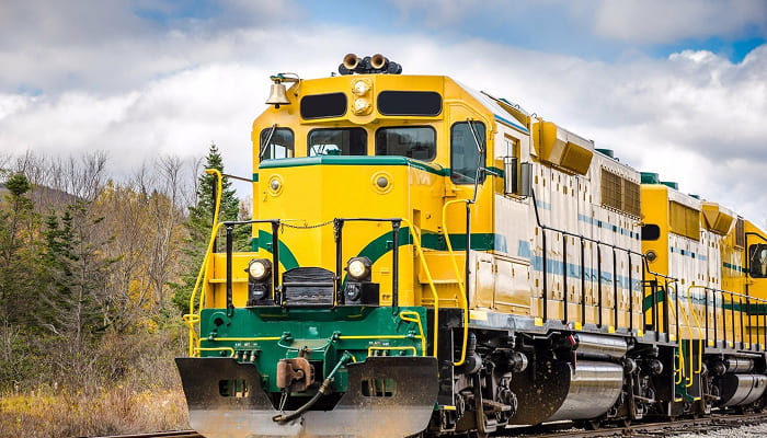 Freight locomotive on a railroad track