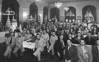 Historic photo of a large group gathered at a Pan-Am event